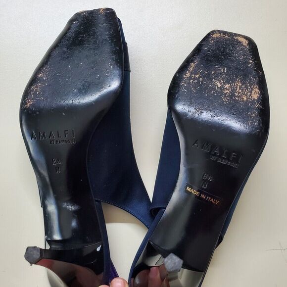 Vintage Amalfi by Rangoni Navy Silk Slingback Open Toe Heels Womens 8.5N Italian - Picture 5 of 5